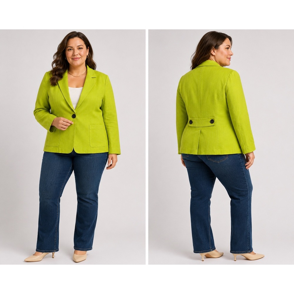 Jones New York Suit Lime Green Linen Blend Single Button Blazer Jacket Womens 14